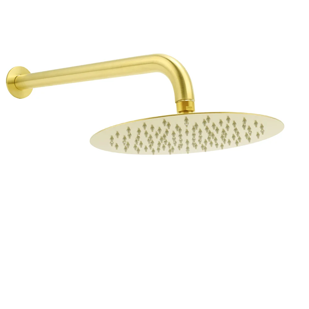 PVD Brushed Gold 10" Shower Rain Head 355mm Straight Wall Mount Arm Bathroom Set