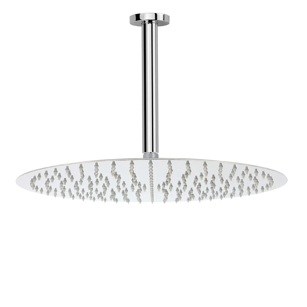 WELS Chrome Large 16" Round Rain Shower Head 300mm Ceiling Dropper Extension Arm Set