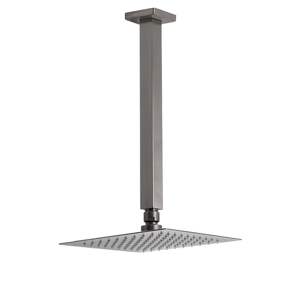 Gun Metal Square 8" Rainfall Shower Head 300mm Ceiling Dropper Arm Bath Set WELS