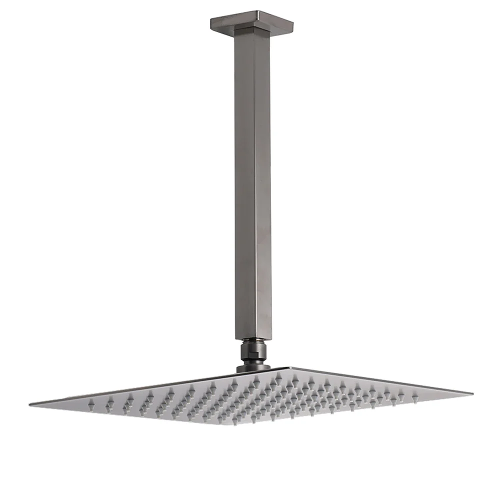 Gun Metal Square 12" Rainfall Shower Head 300mm Ceiling Dropper Arm Bath Set WELS