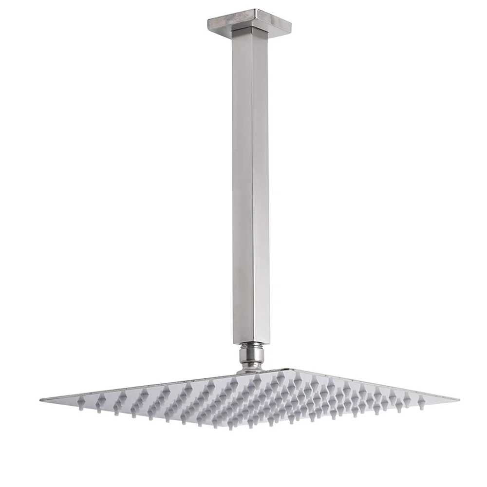 Brushed Nickel Square 12" Rain Shower Head 300mm Brass Ceiling Dropper Arm Set