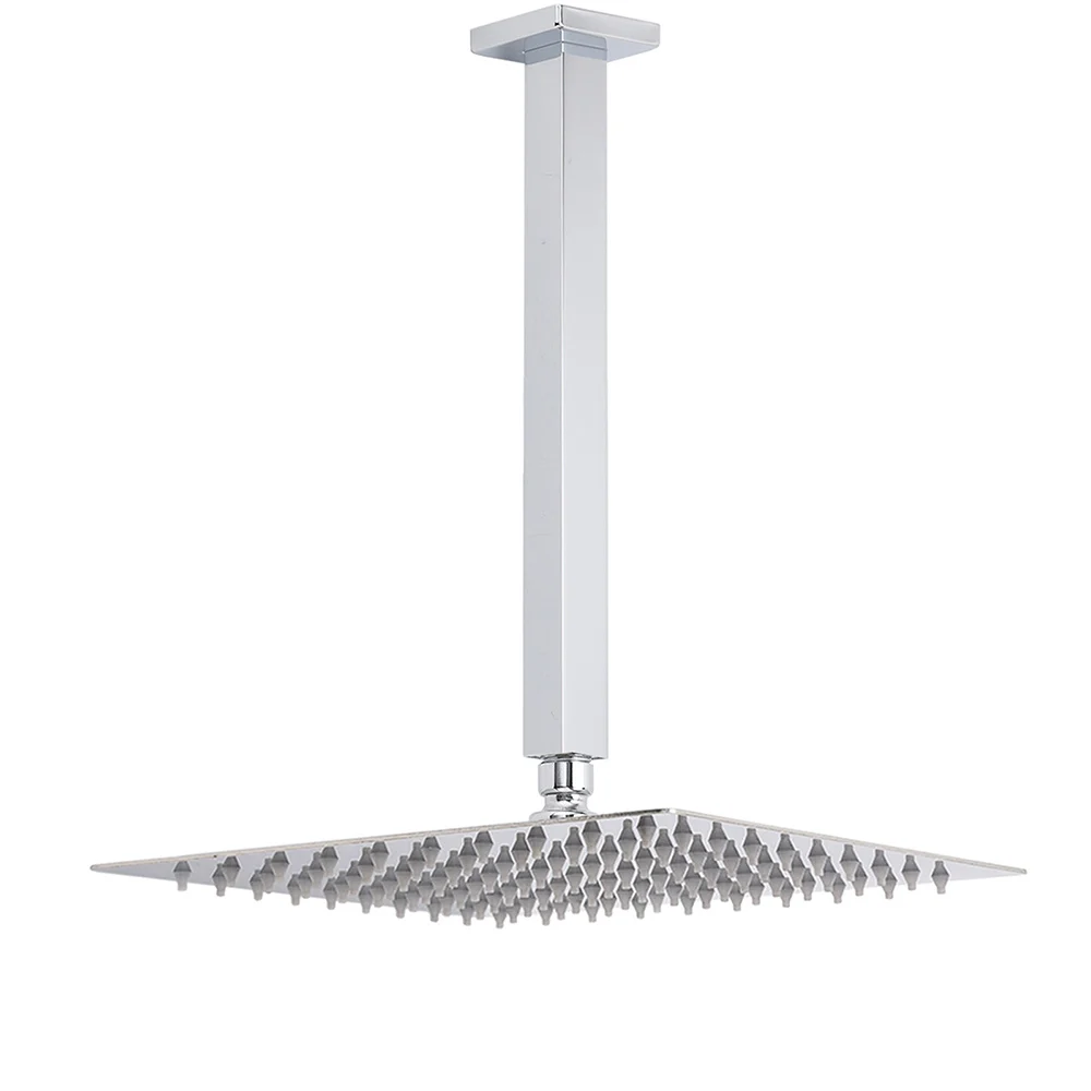 WELS 12" Rainfall Shower Head 300mm Ceiling Dropper Extension Arm Chrome Square Set