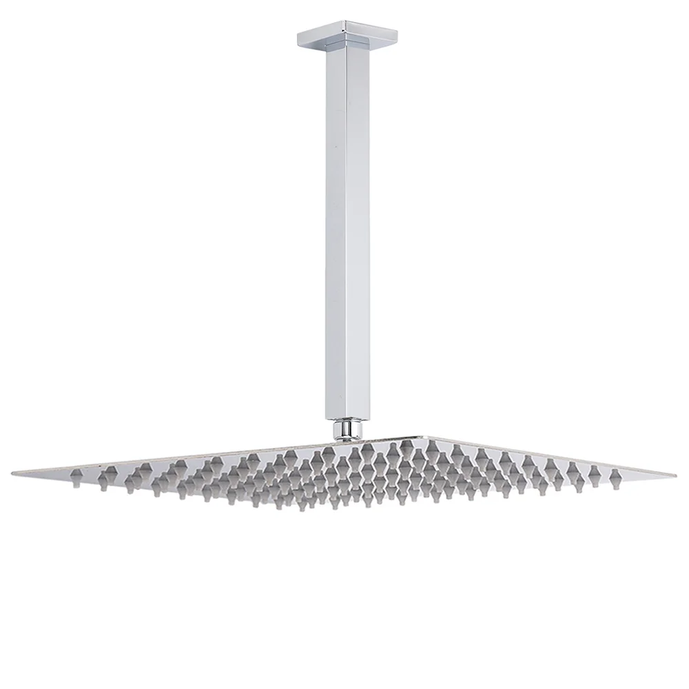 WELS 16" Rainfall Shower Head 300mm Ceiling Dropper Extension Arm Chrome Square Set