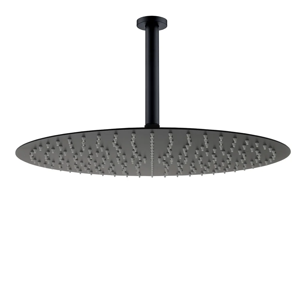 Matt Black Round 16" Extra Large Rain Shower Head 300mm Ceiling Dropper Arm Set
