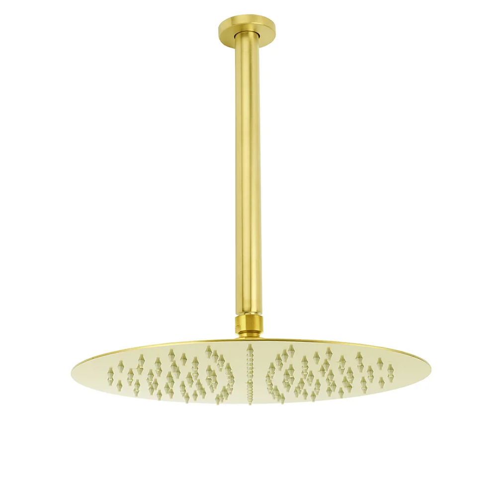 WELS 12" Round Stainless Steel Shower Head Extension Ceiling Arm Set Brushed Gold
