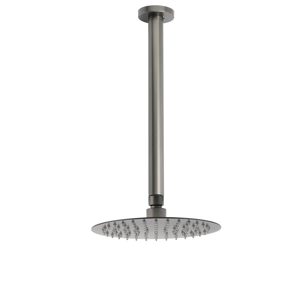 WELS Gun Metal Round 8" SUS Rainfall Shower Head 300mm Ceiling Dropper Arm Set