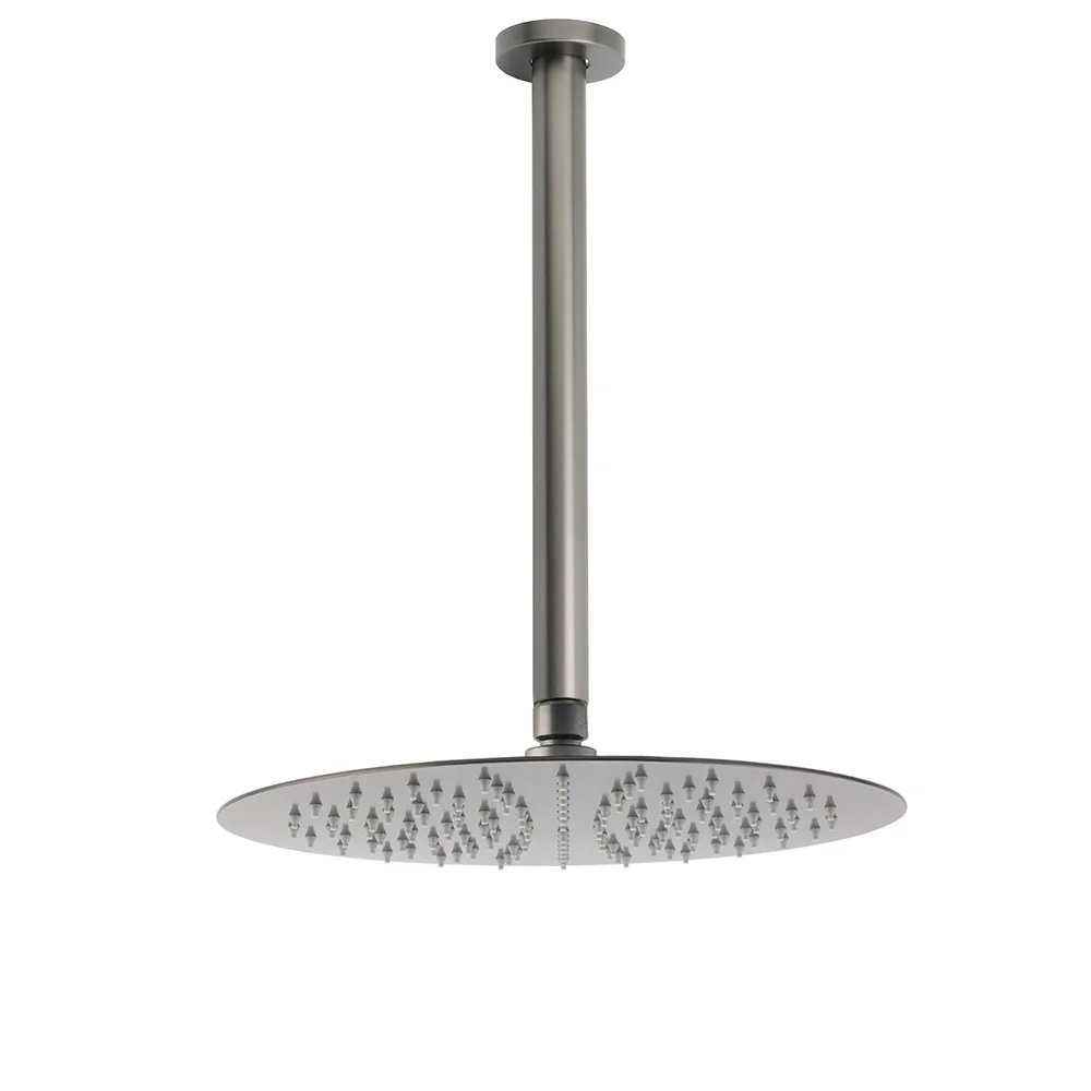 WELS Gun Metal Round 12" SUS Rainfall Shower Head 300mm Ceiling Dropper Arm Set