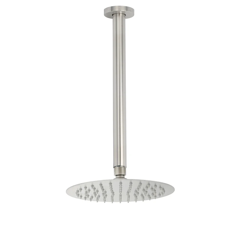 Brushed Nickel Round 8" Shower Rain Head + 300mm Brass Ceiling Dropper Arm Set