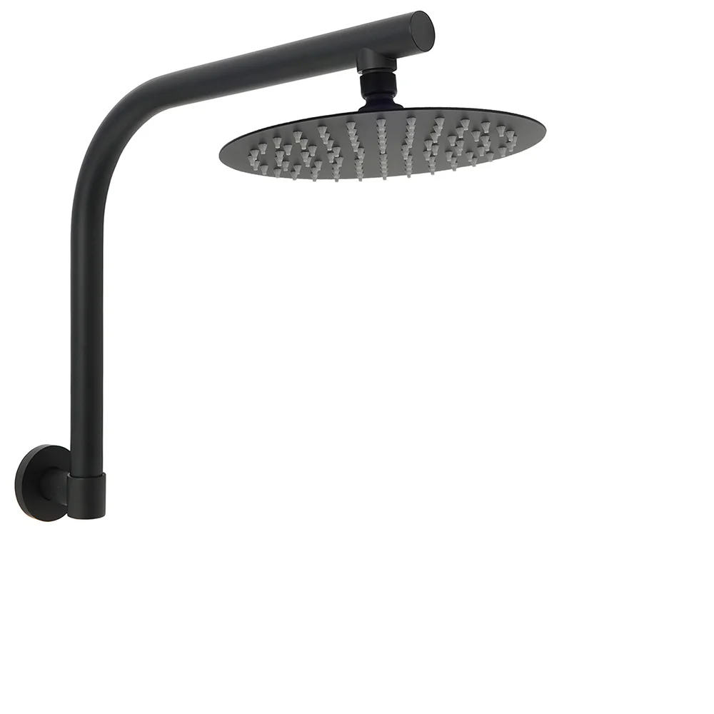 Matt Black 8" Stainless Steel Round Rain Shower Head & Gooseneck Swivel Wall Arm Set