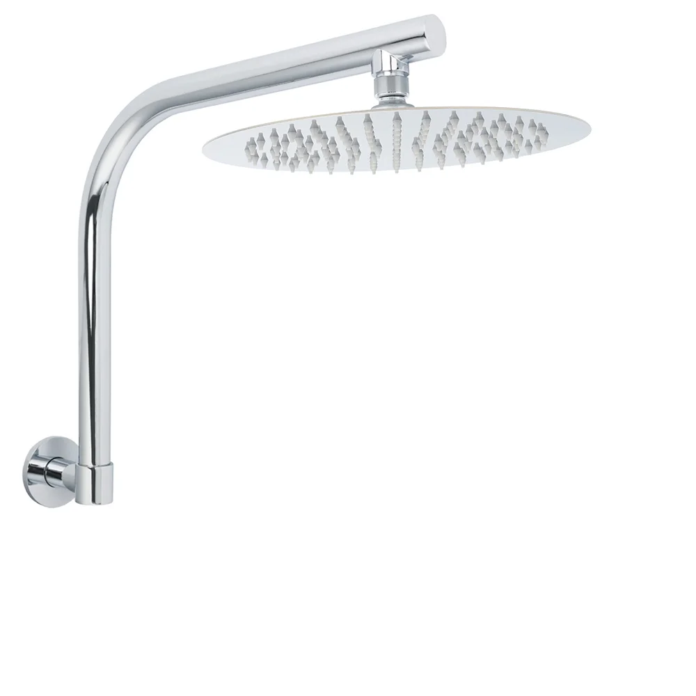 WELS Chrome Round 10" Rainfall Shower Head + 360° Swivel Gooseneck Wall Arm Set