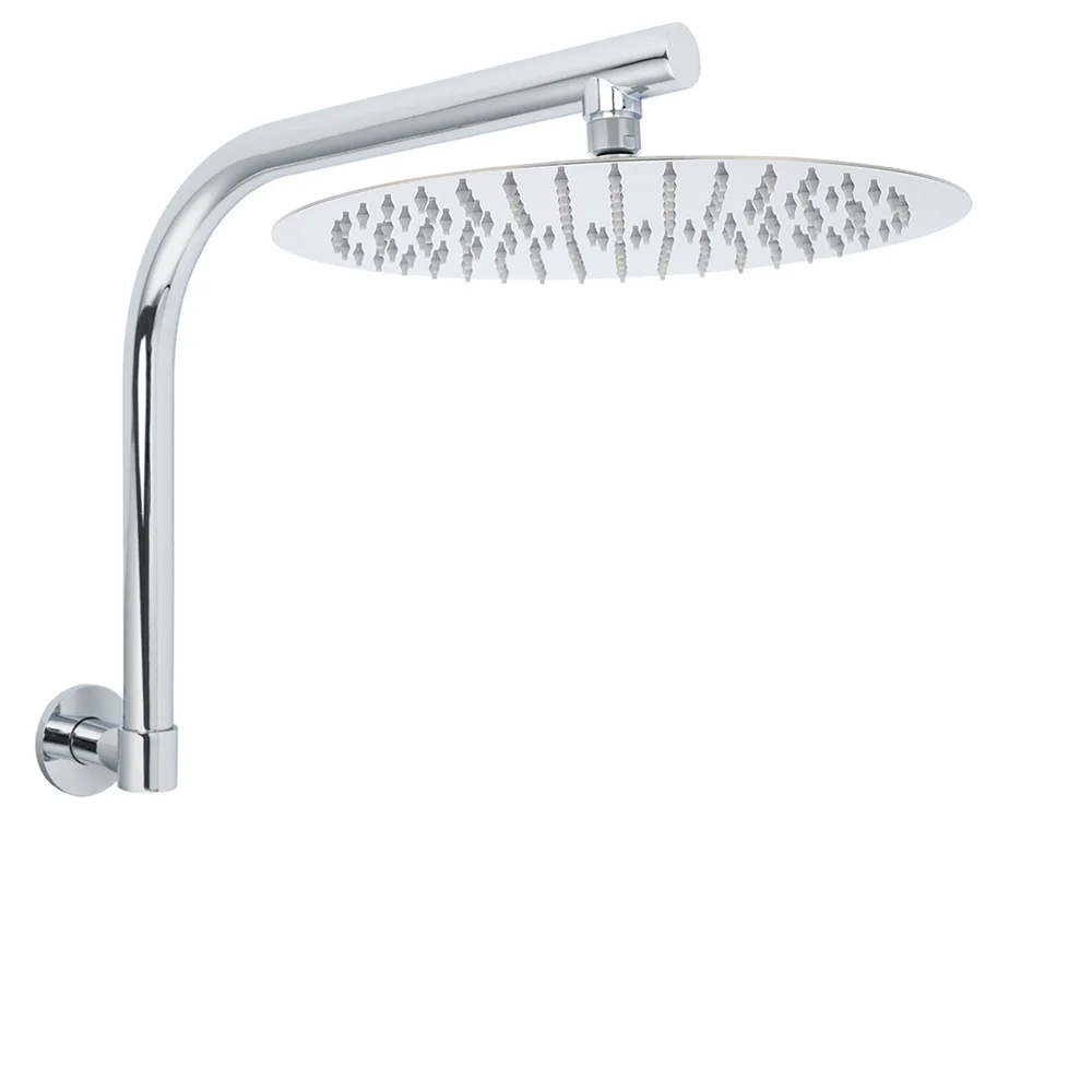 Chrome Round 12" Large Rainfall Shower Head + 360°Swivel Gooseneck Wall Arm Set