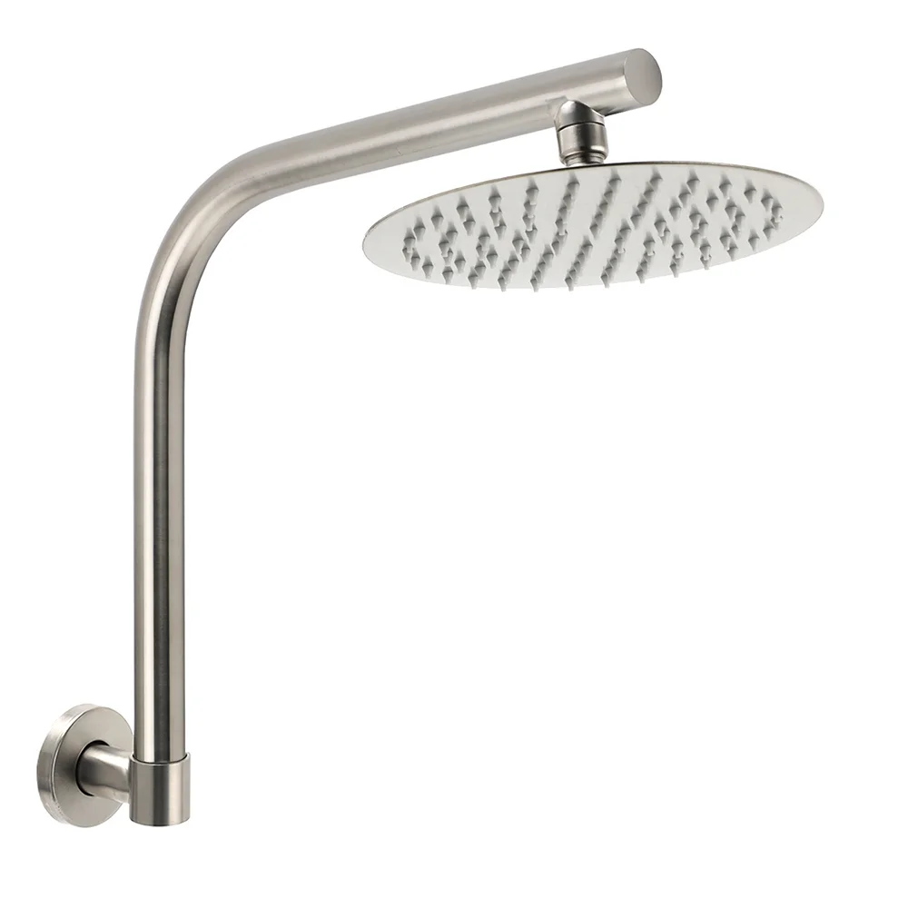 Brushed Nickel 8" Round Rainfall Shower Head 360°Swivel Gooseneck Wall Arm Set