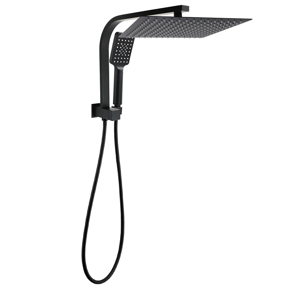 WELS Matt Black Twin Set 12" Large Shower Head 3 Modes Handheld Gooseneck Arm Diverter