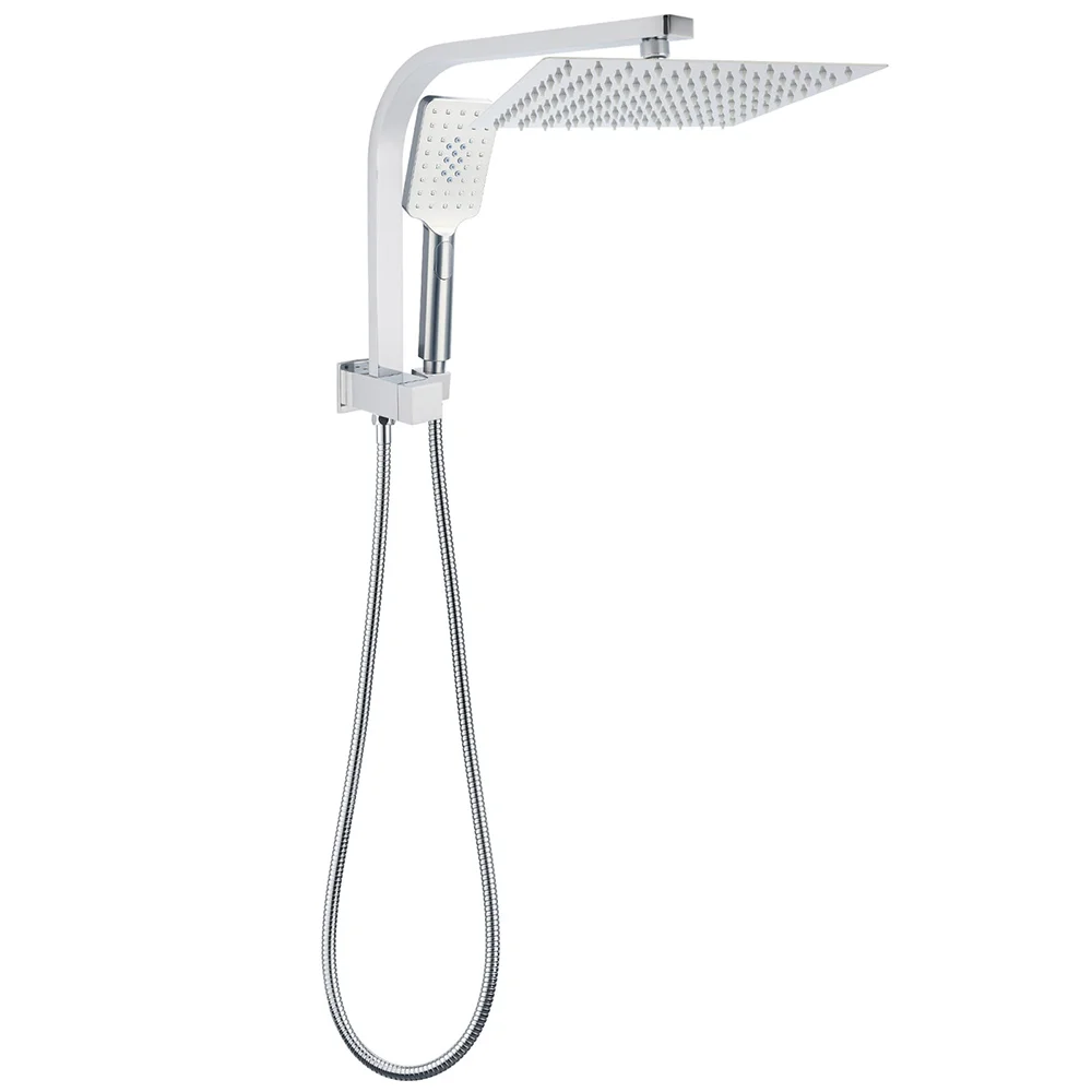 WELS Dual 10" Square Rain Shower Head Handheld Spray Diverter Wall Arm Set