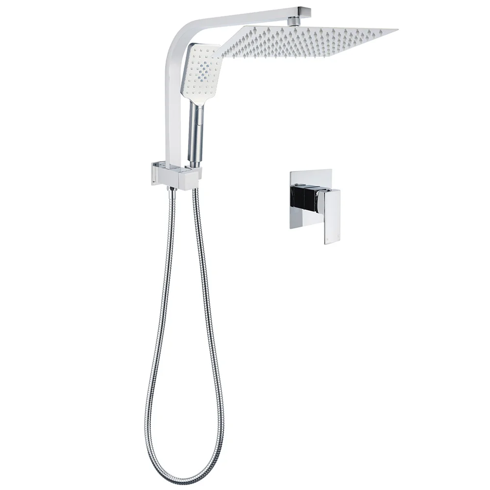 WELS Chrome 2in1 10" Square Rain Shower Head Handheld Spray Diverter Wall Arm Mixer Set