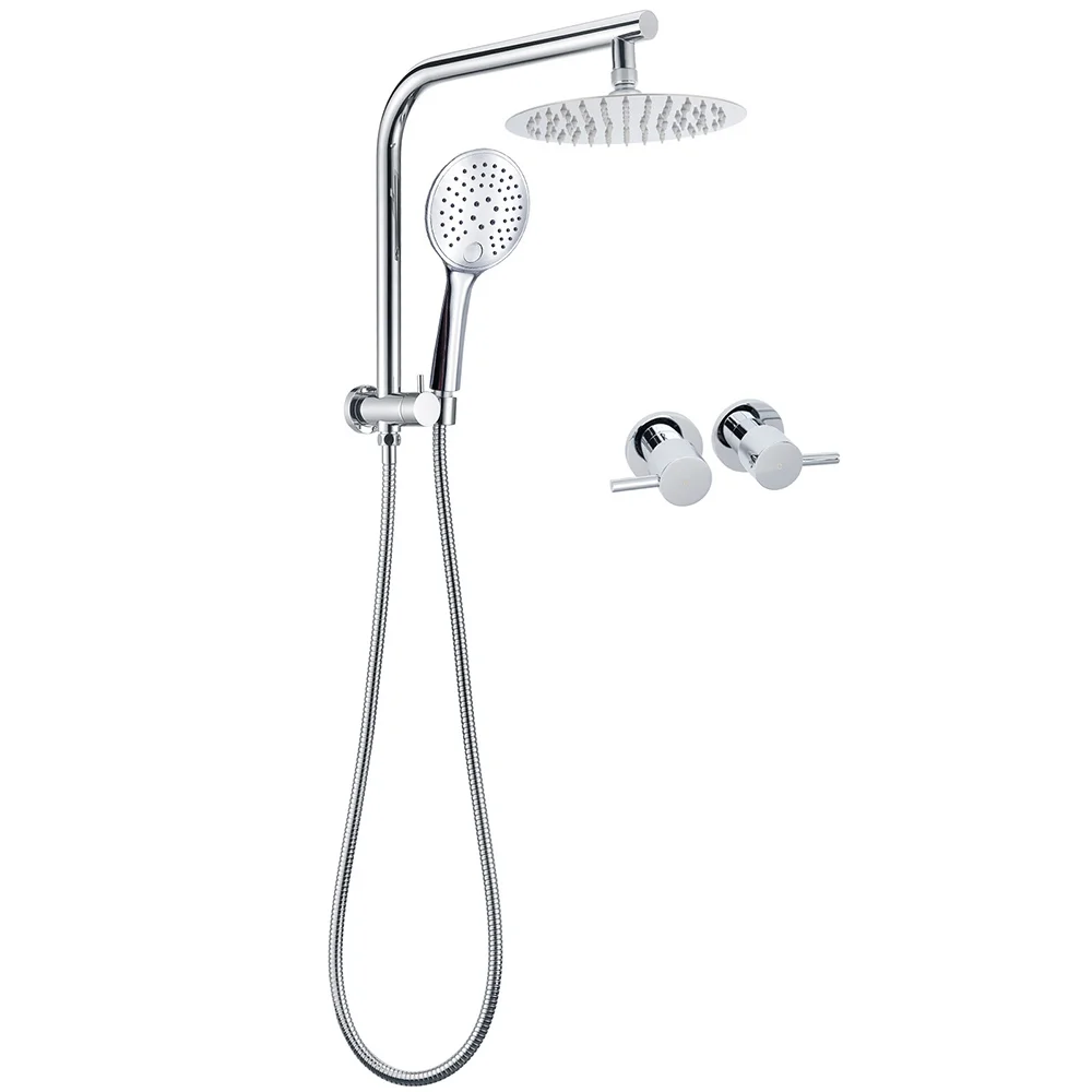 WELS Twin Shower Set 8" Rain Head 3 Modes Handheld Diverter Gooseneck Wall Arm + Taps
