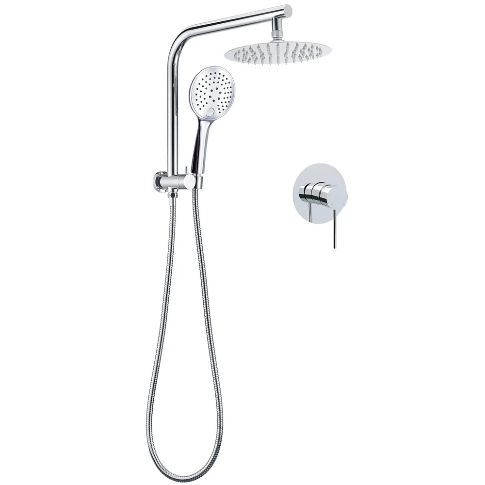 WELS Twin Shower Set 8" Rain Head 3 Modes Handheld Diverter Gooseneck Wall Arm + Mixer