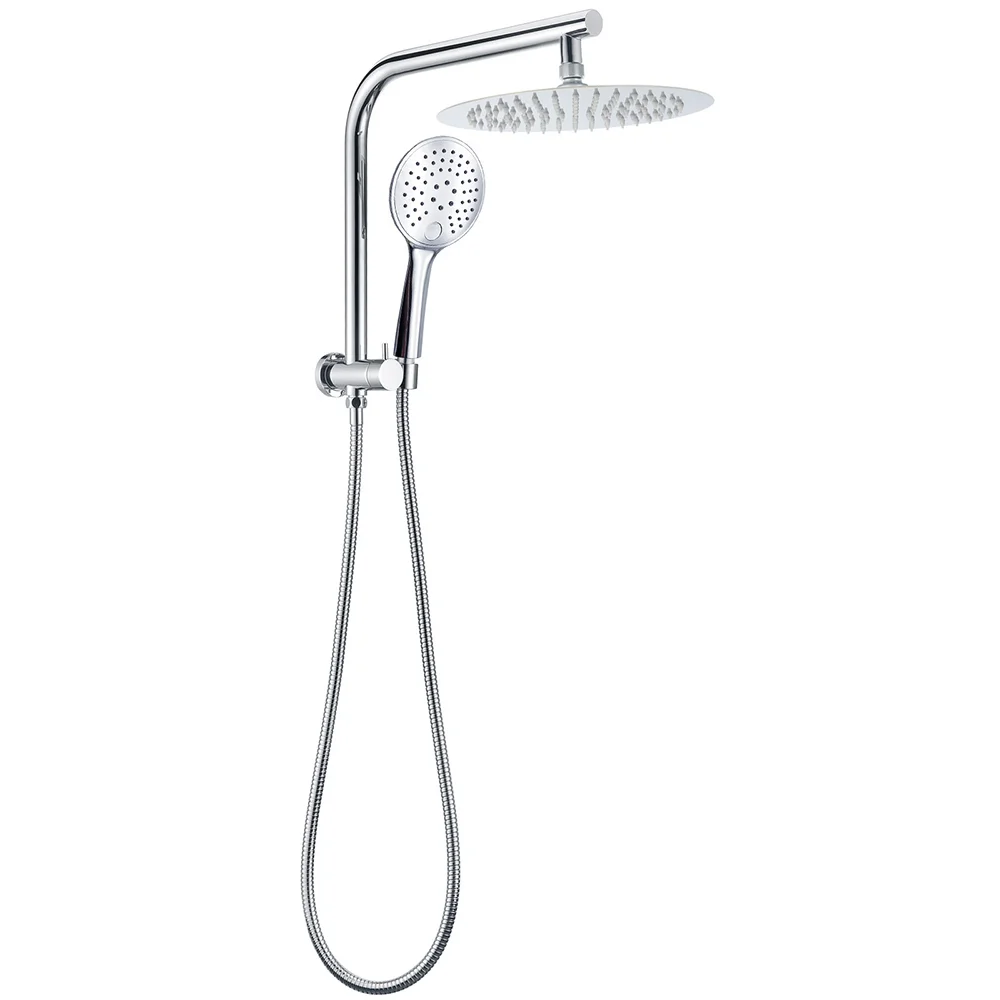 Round Chrome 10" 2in1 Shower Head 3 Mode Handheld Gooseneck Wall Arm Diverter