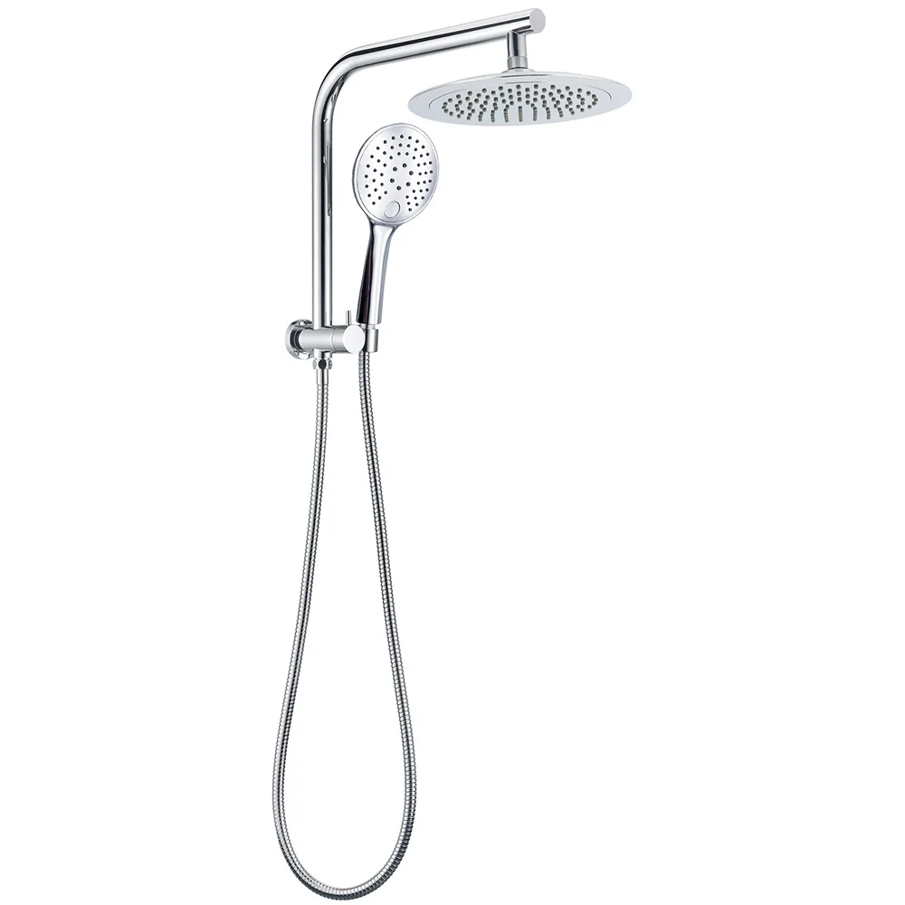 WELS Round 9" Twin Shower Head 3 Modes Handheld Gooseneck Wall Arm 2 in 1 Combo