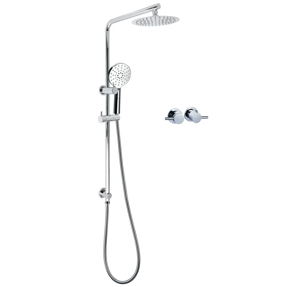 Chrome Round 8" Rainfall Shower Head 3 Modes Handheld Rose Silde Rail Twin Taps Set