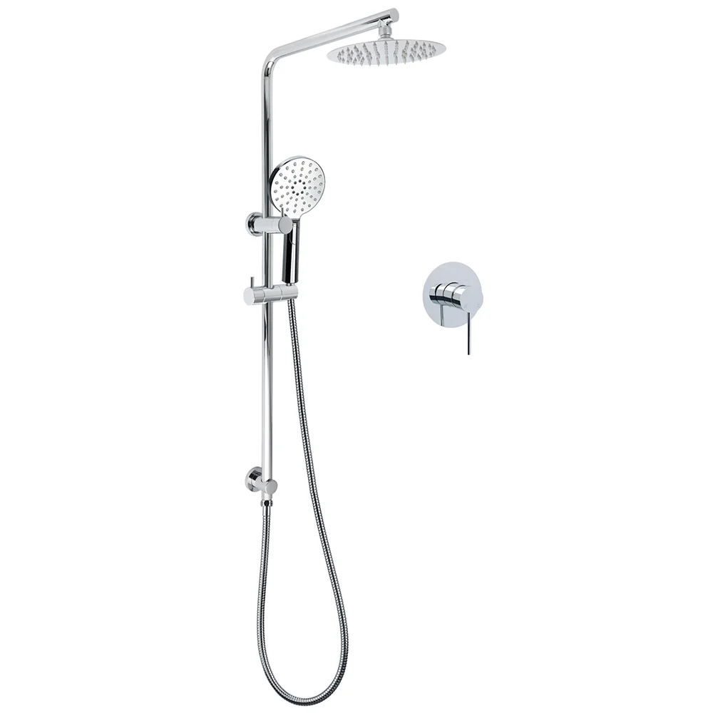 Chrome Round 8" Rainfall Shower Head 3 Modes Handheld Rose Silde Rail Twin Set Mixer