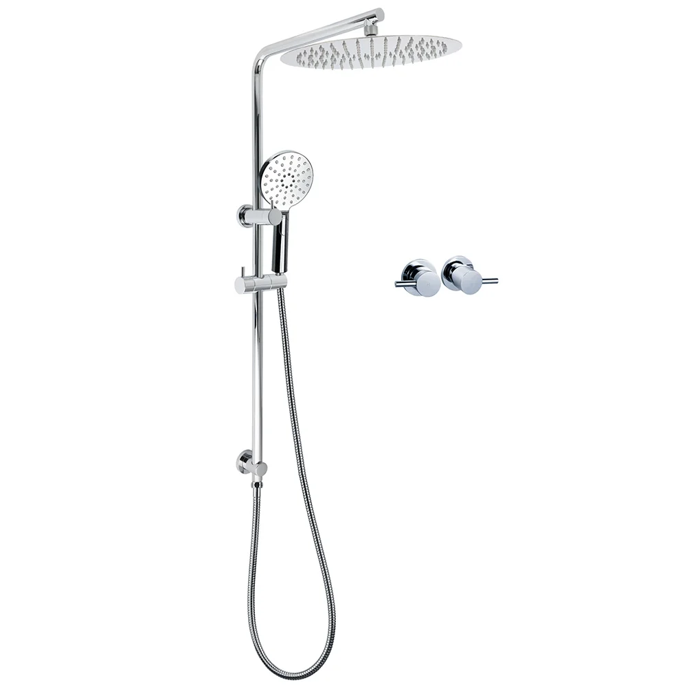 WELS Dual Shower Set Large Round 12" Rainfall Head 3 Modes Handheld Silde Rail Twin Taps