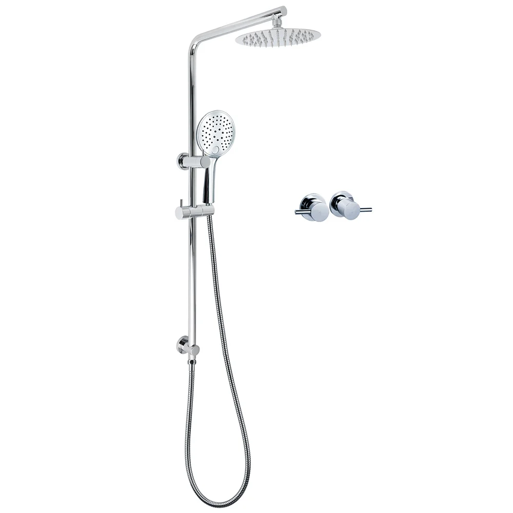 Chrome Double Square 8" Shower Head Set 3 Function Handheld Rail Diverter Arm + Taps