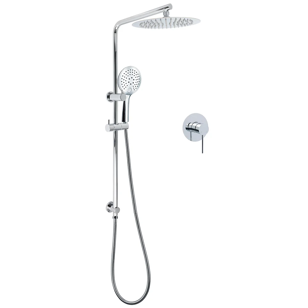 WELS Chrome 10" Rain Shower Head Round Handheld Sliding Rail Diverter Arm Twin Set Mixer