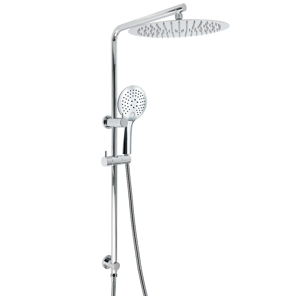 WELS Double Round Shower Head Handheld Sliding Rail Arm Chrome 12" Rainfall Set