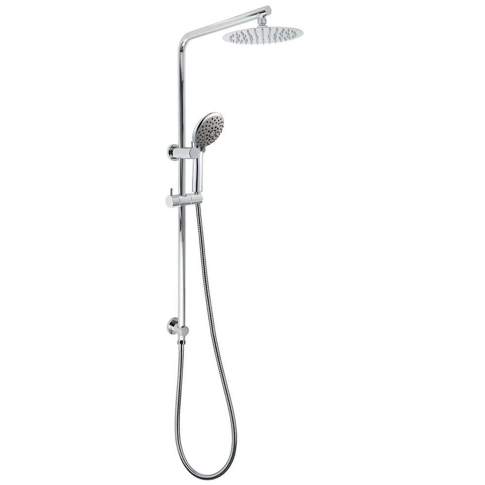 WELS Chrome Dual 8" Slim Rain Shower 5 Modes Rose Mixer Valve Sliding Rail Set