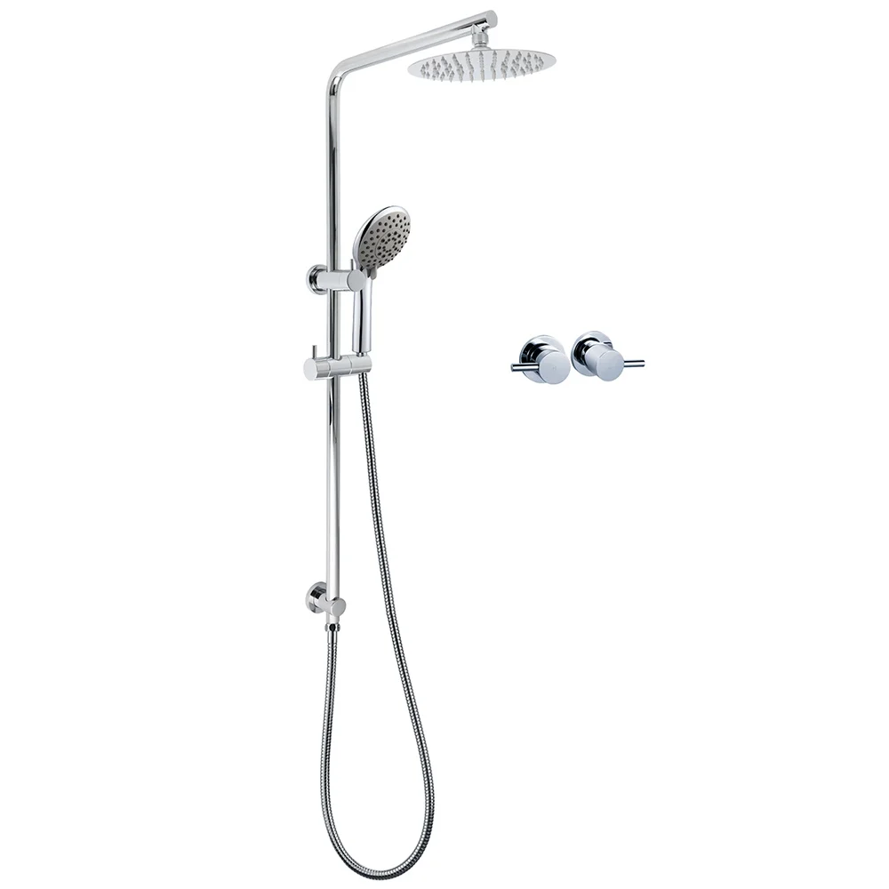 WELS Chrome Dual 8" Slim Rain Shower 5 Modes Rose Mixer Valve Sliding Rail Set + Taps