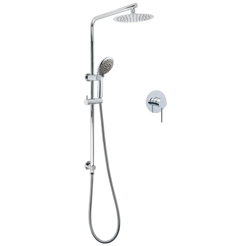 WELS Chrome Dual 8" Slim Rain Shower 5 Modes Rose Mixer Valve Sliding Rail Set + Mixer