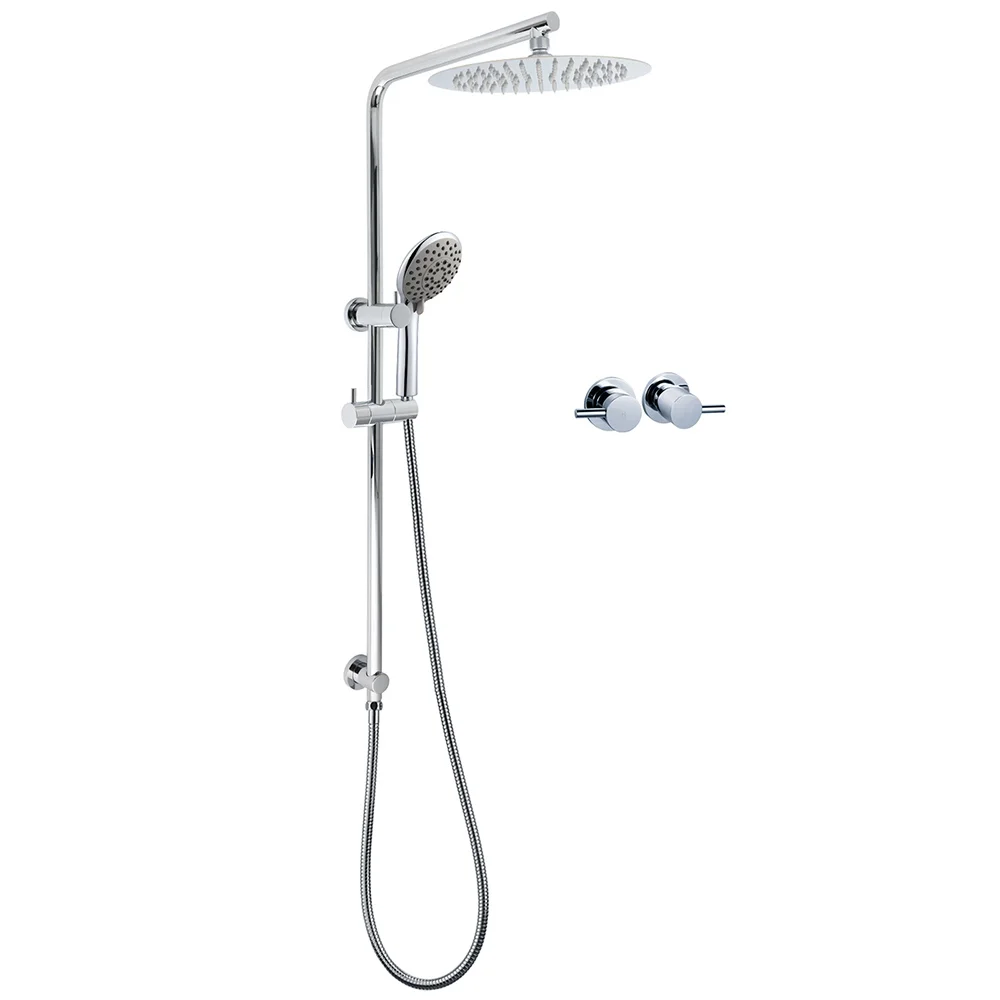 WELS Chrome Dual 10" Slim Rain Shower 5 Modes Handset Turning Mixer Valve Sliding Rail