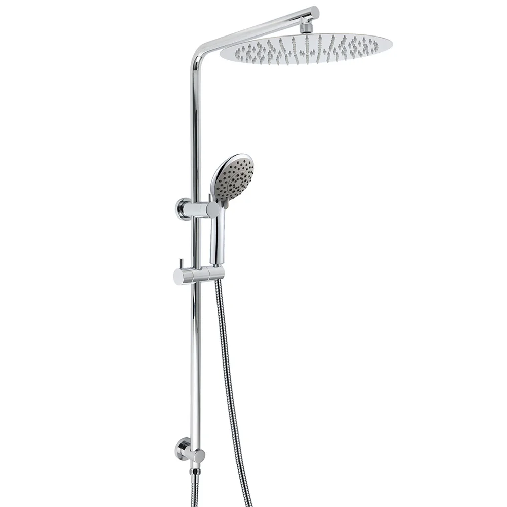 Chrome Dual Shower 12" Slim Rain Head 5 Modes Handheld Sliding Rail Inbuilt Diverter
