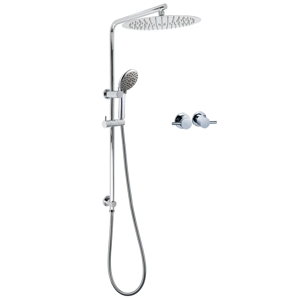 Chrome Dual Shower 12" Slim Rain Head 5 Modes Handheld Sliding Rail Inbuilt Diverter + Twin Taps