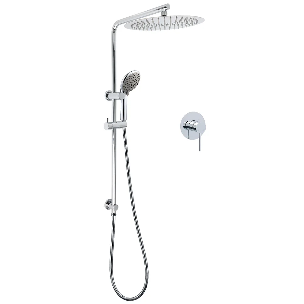 Chrome Dual Shower 12" Slim Rain Head 5 Modes Handheld Sliding Rail Inbuilt Diverter + Single Mixer