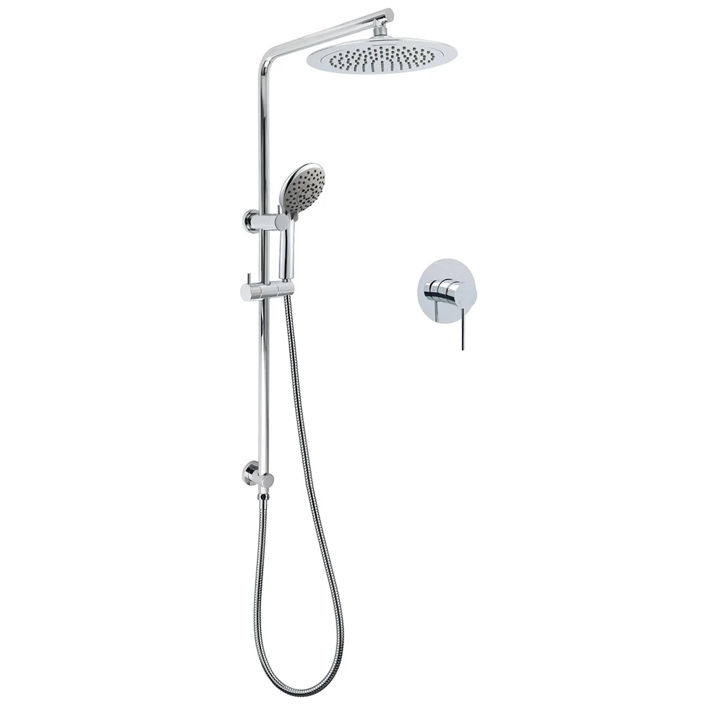 WELS Chrome Round 9" Rain Shower Head 5 Modes Massage Handheld Sliding Rail Set Mixer