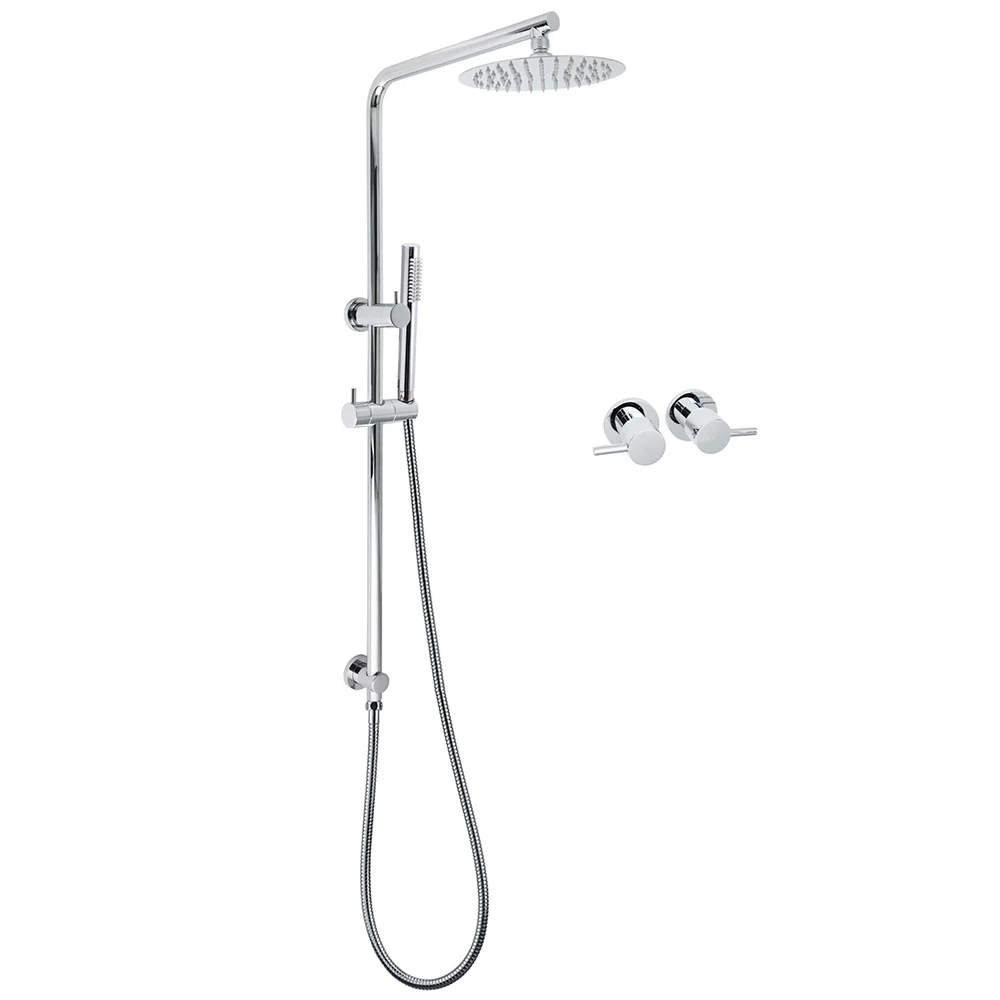 WELS Bathroom Round 8" Rain Shower Head Single Mode Brass Handheld Spray Rail Arm Set Twin Taps