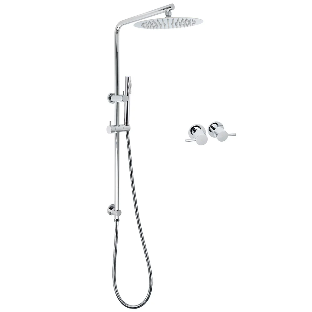 WELS 2 In 1 Shower Head Set Sliding Rail 3 Mode Handheld Arm 10" Round Chrome Taps