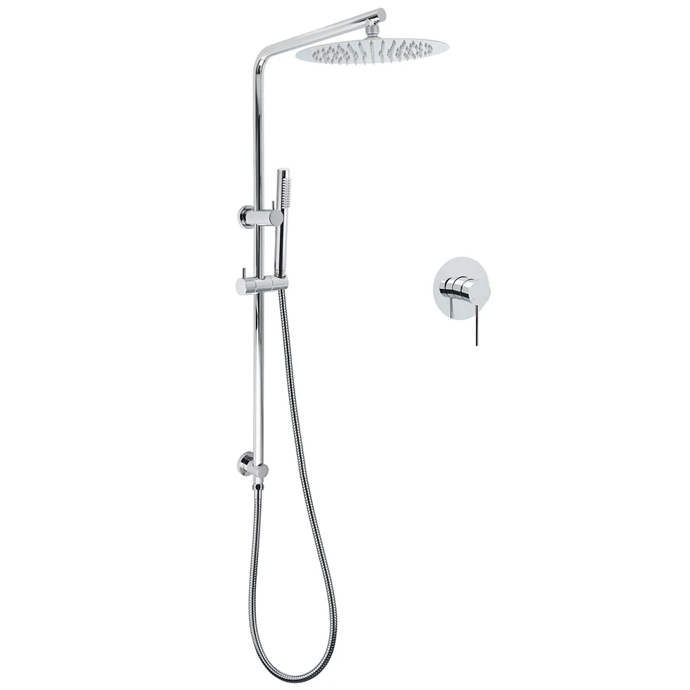 WELS 2 In 1 Shower Head Set Sliding Rail 3 Mode Handheld Arm 10" Round Chrome Mixer