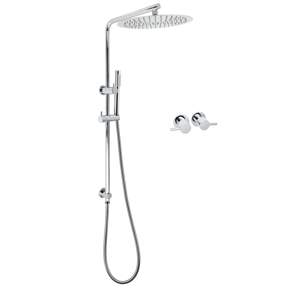 WELS 12" Rainfall + Brass Handheld Twin Shower Heads Rail Diverter Arm Round Taps Set