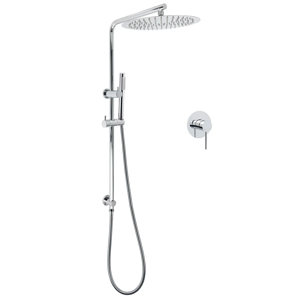 WELS 12" Rainfall + Brass Handheld Twin Shower Heads Rail Diverter Arm Round Mixer Set