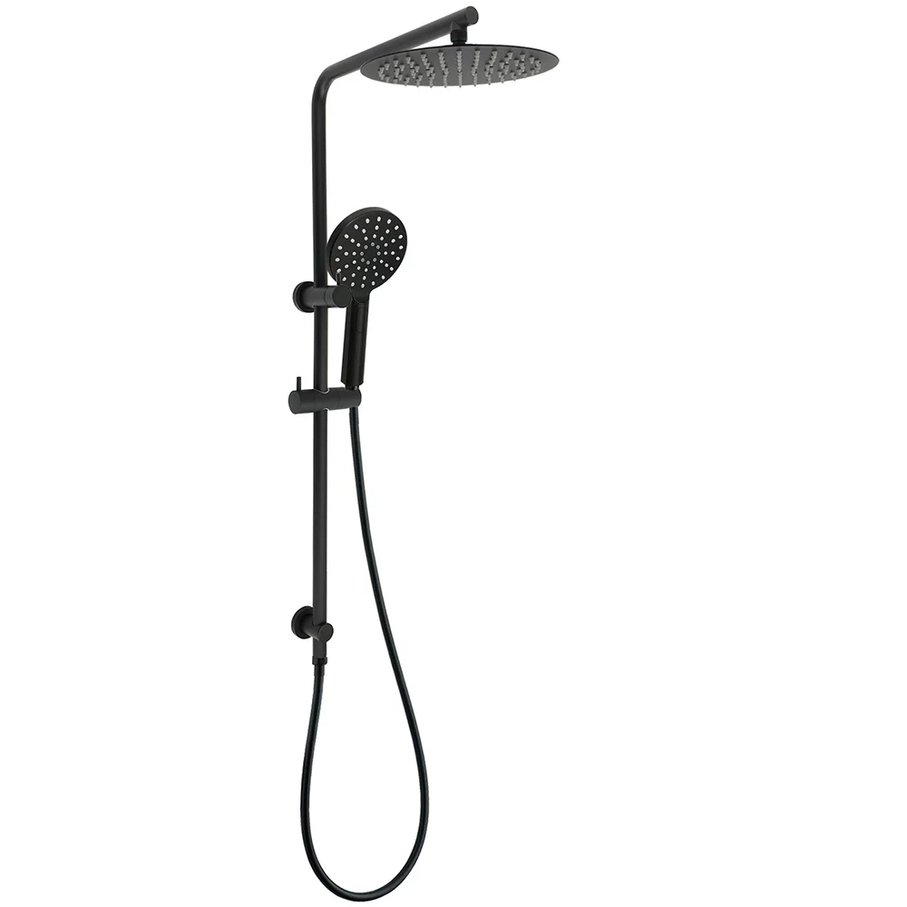 Matt Black 10" Shower Rain Head Handheld Silde Wall Arm Rail Dual Bath Set