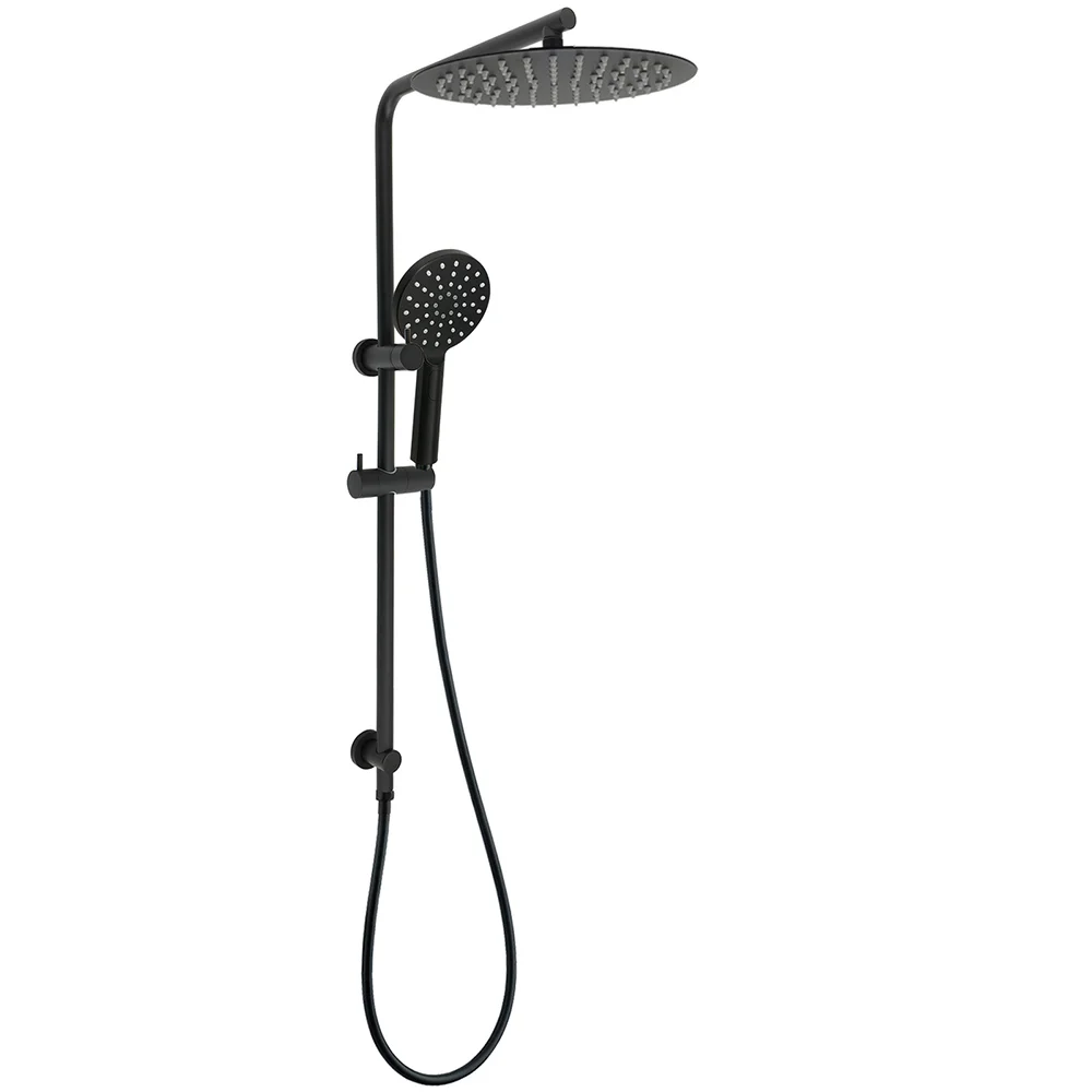 Matt Black Dual Shower 12" Large Shower Rain Head + Handheld Silde Wall Rail Set