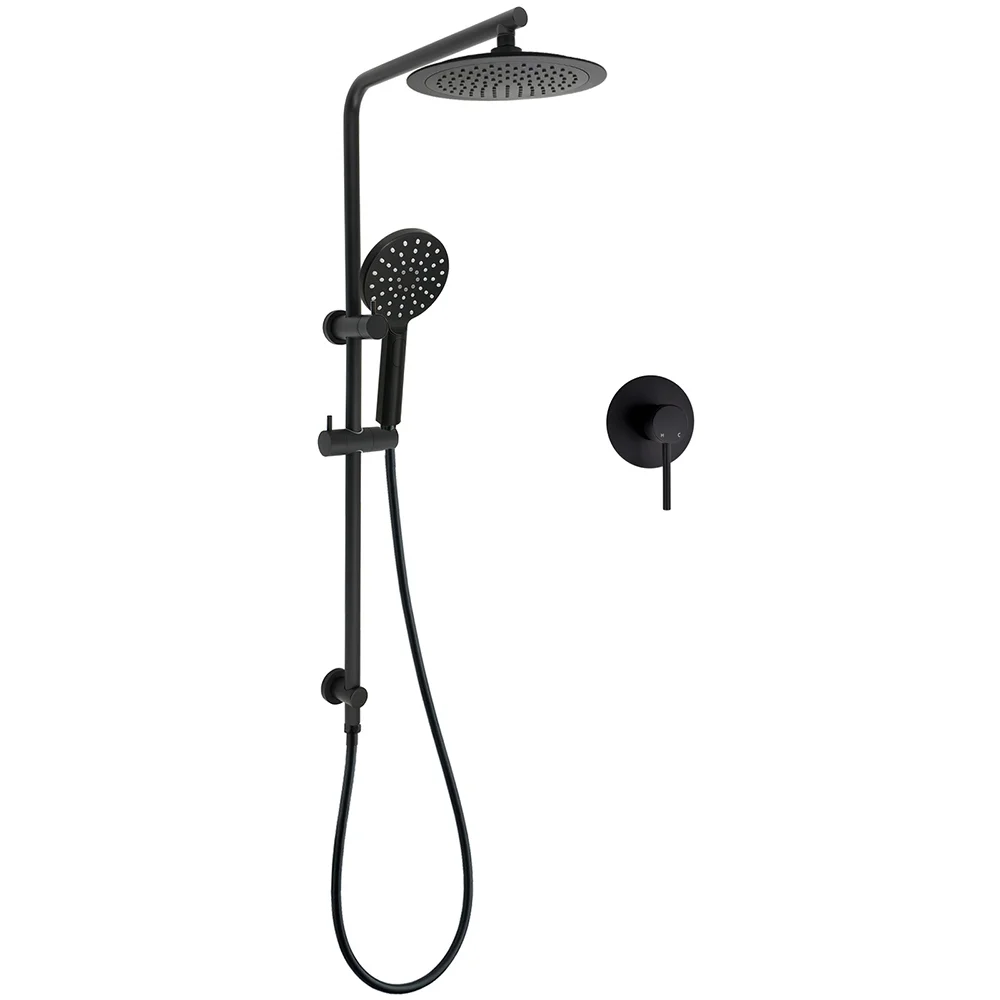 WELS Matt Black 2in1 Round 9" Rainfall Shower Head & 3 Modes Handheld Silde Rail Mixer Set