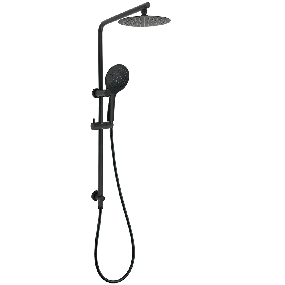 Matt Black Round 8" Shower Head Sliding Rail Arm 3 Modes Handheld Arm Dual Combo