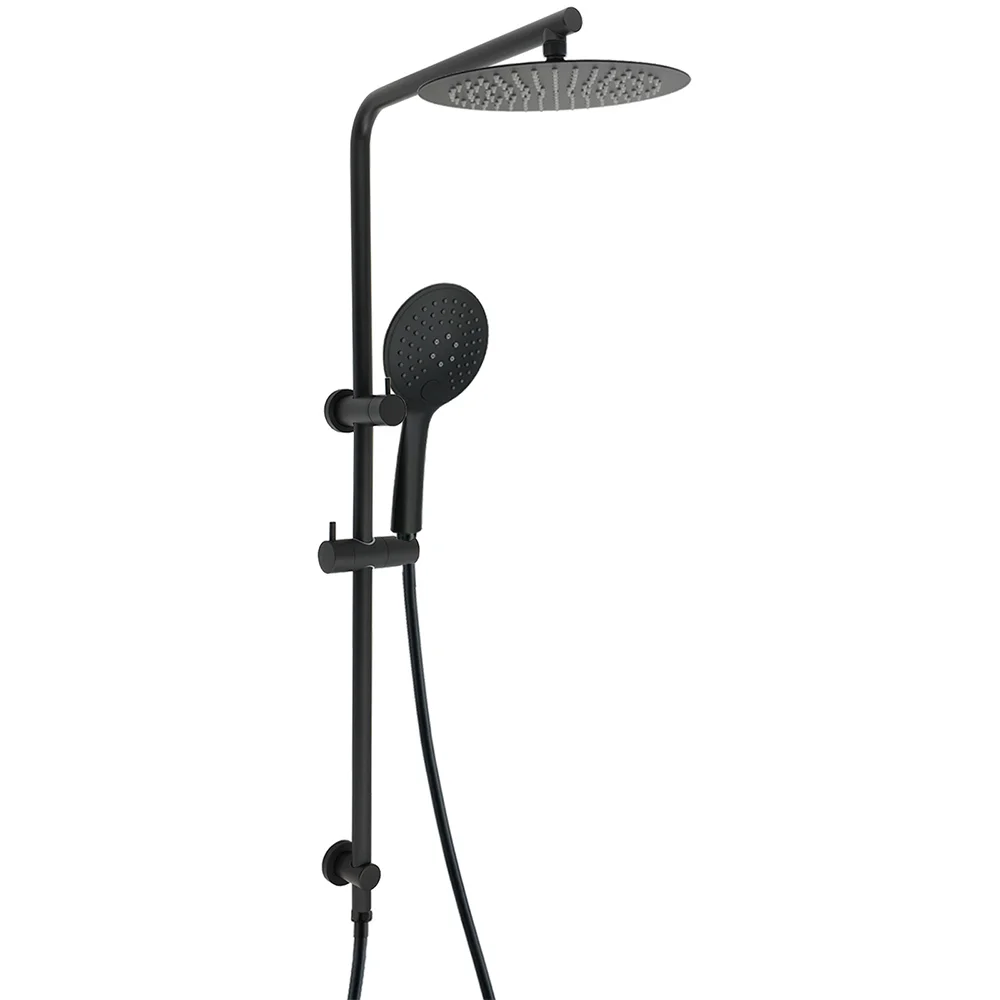 Matt Black Twin Shower Head 3 Modes Handheld 2in1 Wall Rail Arm Round 10 Inch