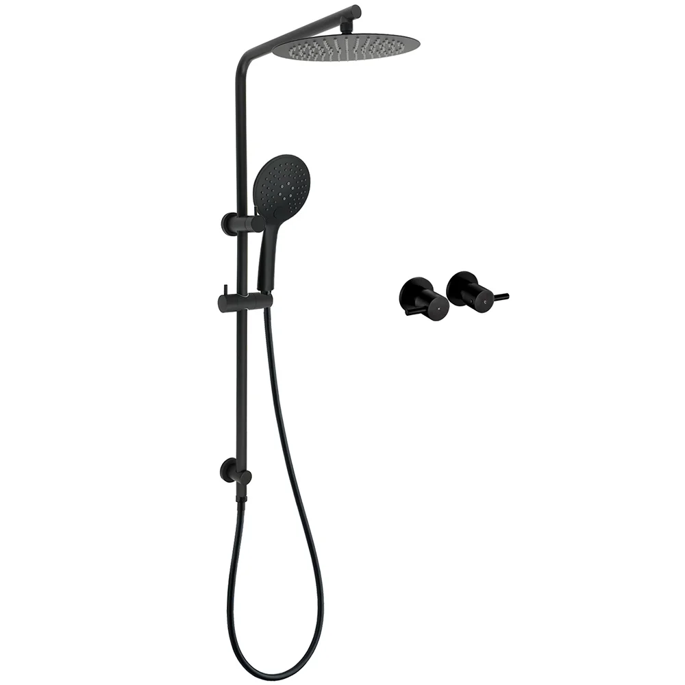 Matt Black Twin 10" Shower Head 3 Modes Handheld 2in1 Wall Rail Arm Round Taps