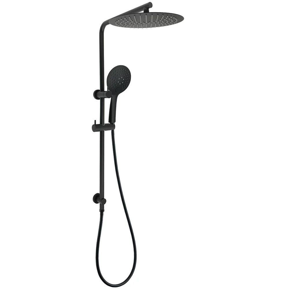 Matt Black Shower Set 12" Large Rain Head Handheld Sliding Rail Arm Round WELS