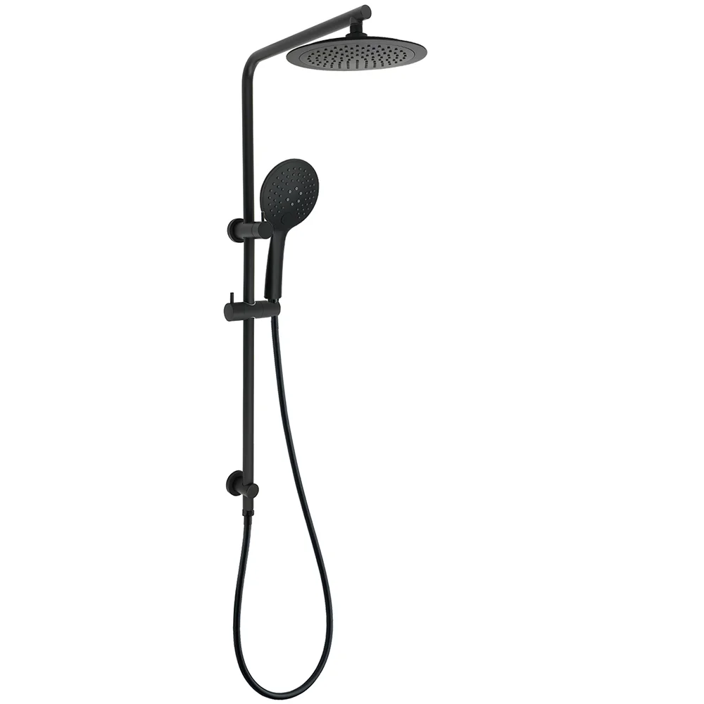 Matt Black Round 9" Rainfall Head Handheld Sliding Rail Wall Arm Dual Shower Set